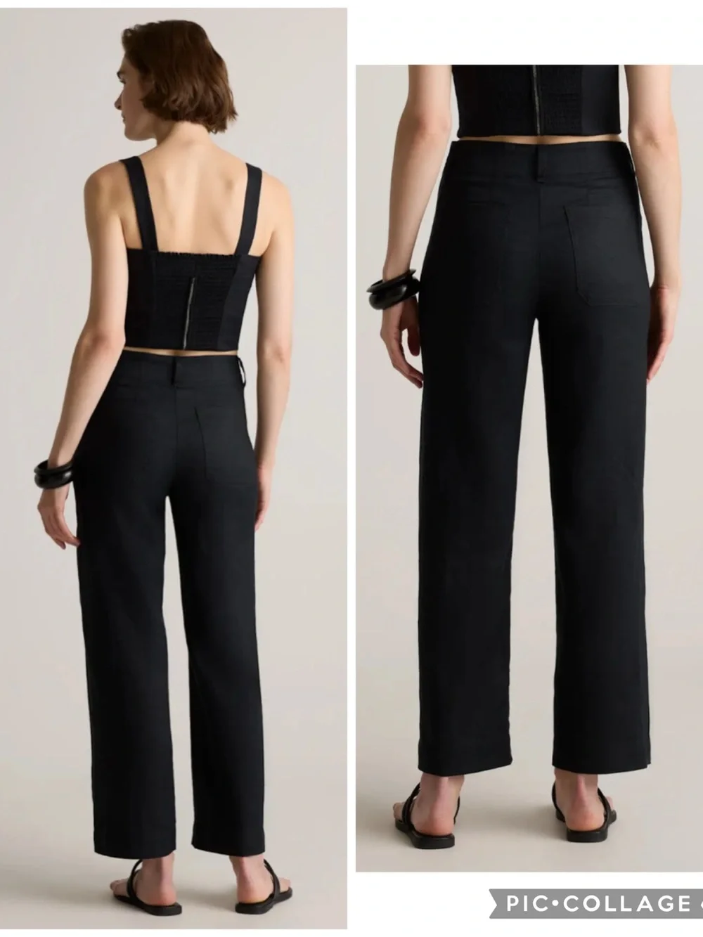 Quince 100% European Linen Patch Pocket Wide Leg Pants Black Size 10
